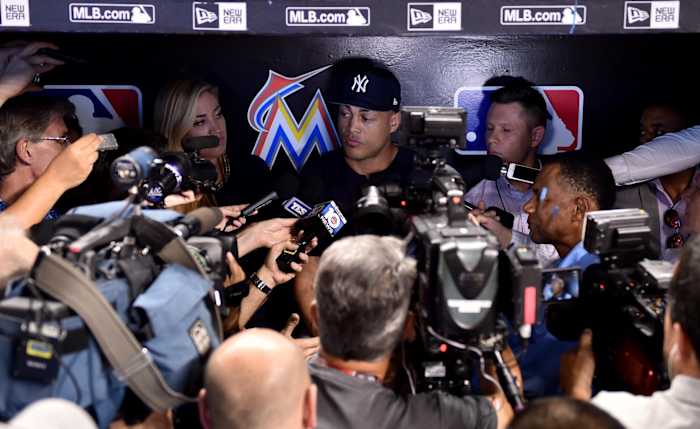 Giancarlo Stanton during his return to Miami